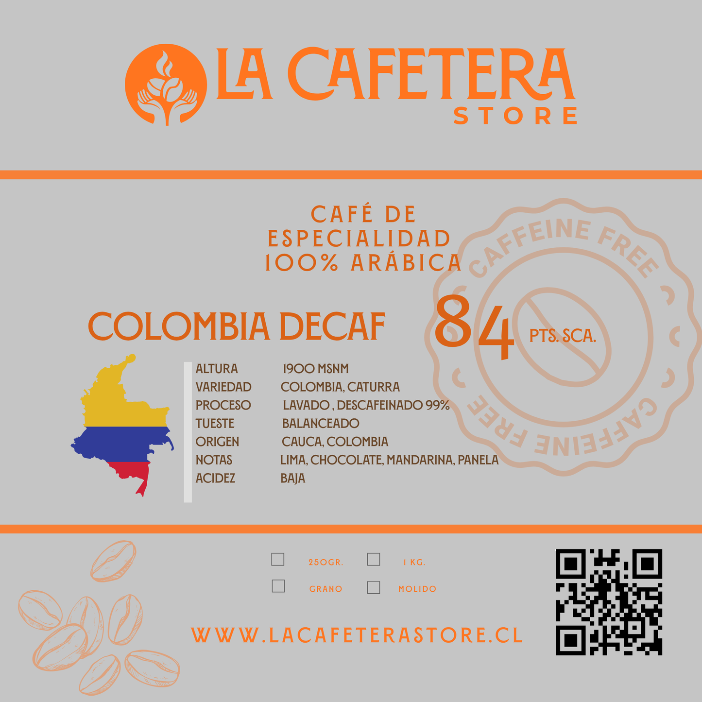 Café Colombia DECAF 84 SCA Descafeinado