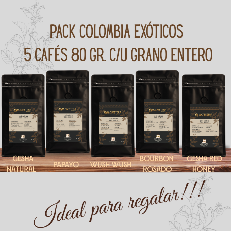 Pack Colombia Exóticos Premium formato GRANO entero 5x80 gr. c/u (400 gr.)
