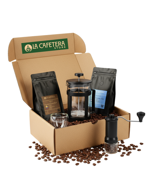 Pack Regalo 2 Café Grano+Cafetera+Molino Manual+Mug 80 ml