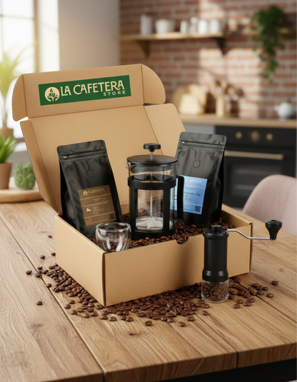 Pack Regalo 2 Café Grano+Cafetera+Molino Manual+Mug 80 ml
